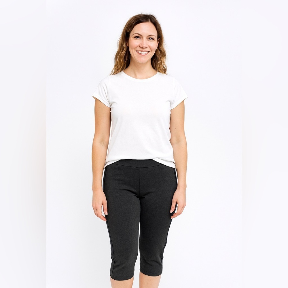 Joie charcoal Gray Leggings w/ Vegan Leather Side Stripes, Size M